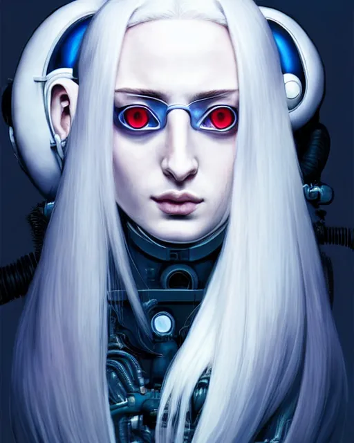 Prompt: white haired cyborg sophie turner wears octopus!!! shaped gas mask, fine detail!! anime!! realistic shaded lighting!! poster by ilya kuvshinov katsuhiro otomo ghost in the shell, rutkowski giger villeneuve artgerm garmash and rob rey