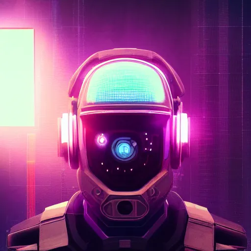 Image similar to cyberpunk concept bot, cinema 4 d, galaxy, ufo, space sci - fi, wearing vr goggles, illustration, portrait, pastel neon textured background night, trending on artstation, greg rutkowski, octane rendered, 1 2 k, detailed,