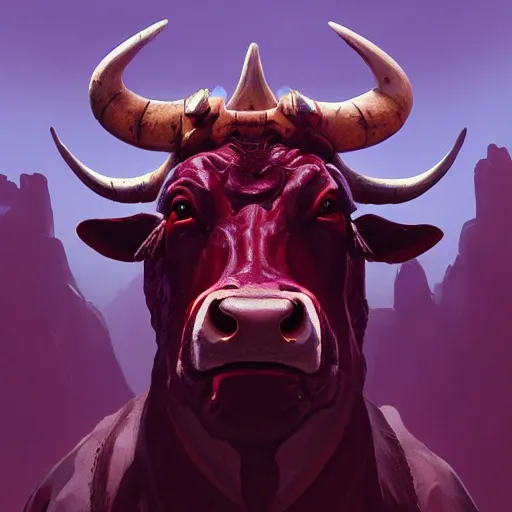 Prompt: painting of the cow king from diablo two, by beeple, artstation ,chic ,elite,detailed