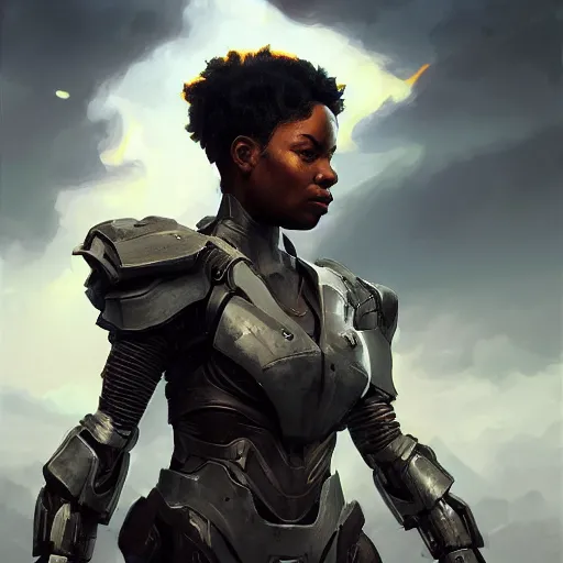 Prompt: an portrait woman african american in the assault powered armor, style game square enix life, trending on artstation, painted by greg rutkowski, render naughty dog, octane render, detailed