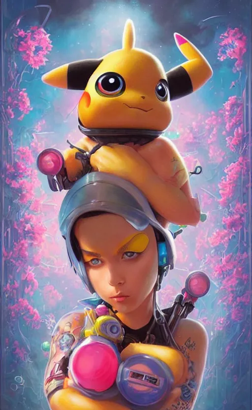 Image similar to lofi BioPunk Pokemon Pikachu portrait Pixar style by Tristan Eaton_Stanley Artgerm and Tom Bagshaw,