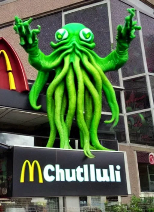 Image similar to cthulhu standing on top off mc donalds, cthulhu, mcdonalds, eldritch