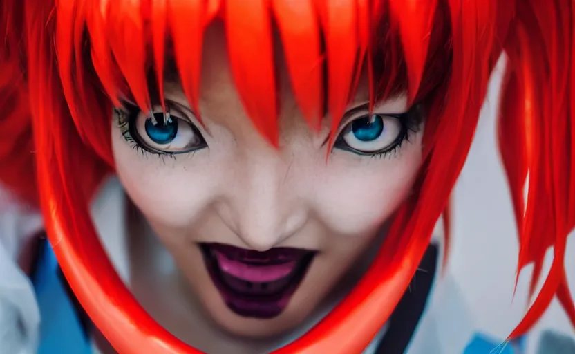 Prompt: A girl making cosplay of Asuka from Evangelion, cinematic photo, studio quality, 4k