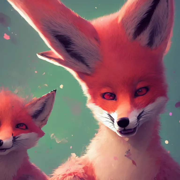 Image similar to a beautiful headshot portrait of a cute anime male fox boy with pink fur and green eyes. character design by cory loftis, fenghua zhong, ryohei hase, ismail inceoglu and ruan jia. artstation, volumetric light, detailed, photorealistic, fantasy, rendered in octane