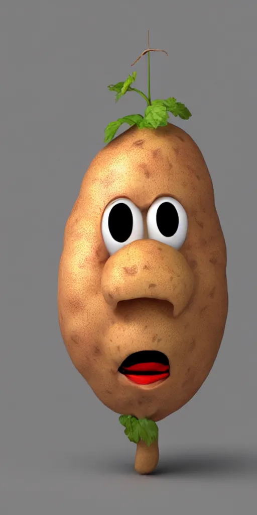 Image similar to 3 d rendered potato with scary face