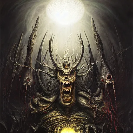 Image similar to chtulhu attacks, atmospheric lighting, painted, intricate, volumetric light, ultra detailed by giger