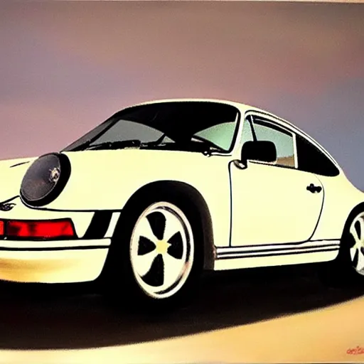 Image similar to A beautiful oil painting of a Porsche 911 Carrera 3.2, volumetric lighting, photorealistic, highly detailed.