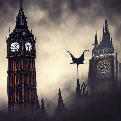 Image similar to A witch wearing a hat sitting on a broom stick and flying,the Big Ben is in background,gloomy lighting,creepy atmosphere,photo , highly detailed , high contrast, beautiful lighting, award winning ,u trending on art station, 8k, photo realistic