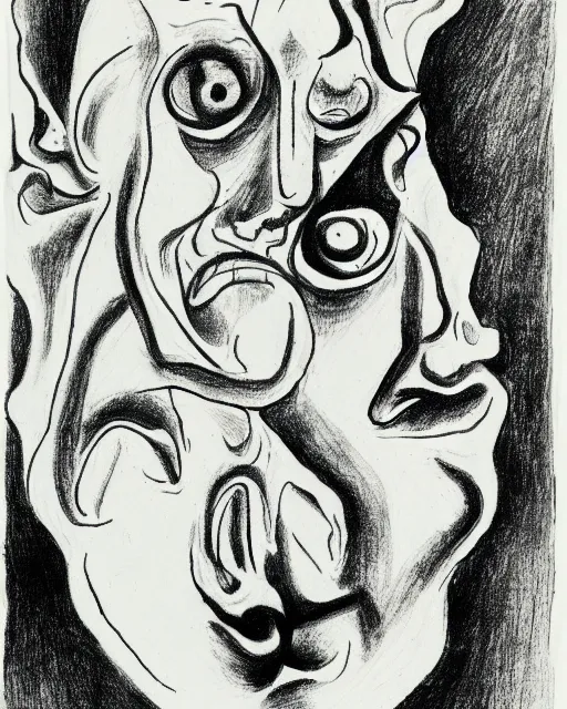 Image similar to Portrait of a demon. Line drawing ink on paper by Jean Cocteau.