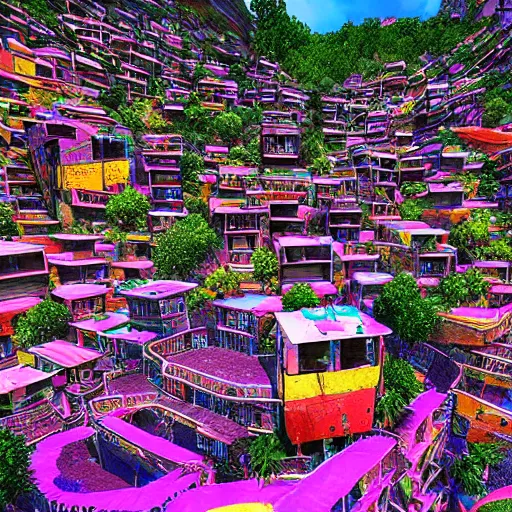 Prompt: beautiful psychedelic favela, DMT, unreal engine 5, hyperrealistic, photorealistic, extreme detail, Canon DSLR, documentary