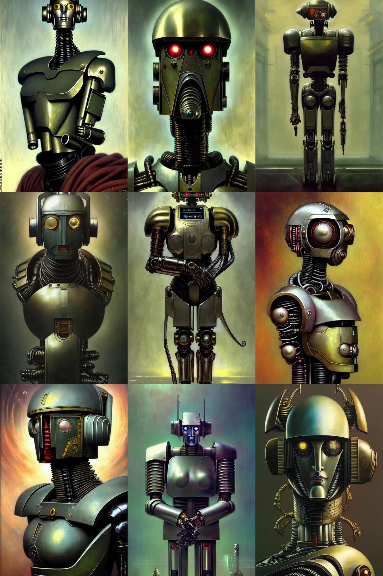 Prompt: fullbody or portrait, simple futurist cyborg emperor, warhammer 4 0 k, perfect future, award winning art by santiago caruso, iridescent color palette, beautiful face, by wlop and karol bak and bouguereau and viktoria gavrilenko, 1 9 5 0 s retro future robot android. muted colors