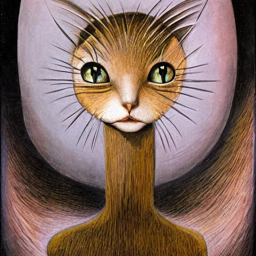 Image similar to 3d cat by Remedios Varo, front view