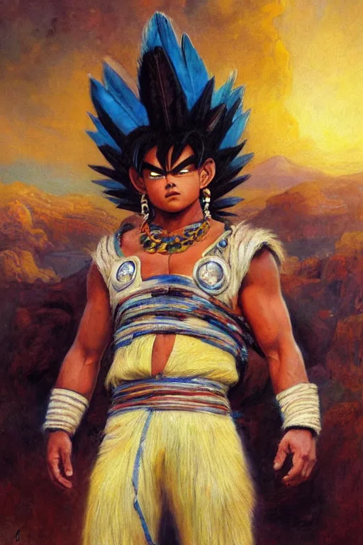 Prompt: portrait of an indigenous saiyan on their home planet. realistic portrait. art by gaston bussiere.