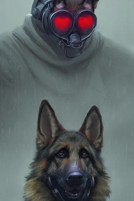 Prompt: new york city portrait of furry anthro anthropomorphic german shepard head animal person fursona wearing clothes strange ((cybernetic)) ((augmentations)) ((cyber)) muzzle gloomy rainy cyberpunk digital art by Greg Rutkowski, Simon Stalenhag, trending on Artstation, CGSociety