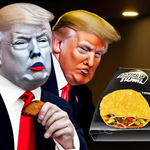 Image similar to Donald trump eating Taco Bell’s newest item, photorealistic