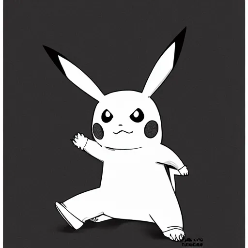 Image similar to pikachu in a battle stance, illustrated by mato, manga style, black and white illustration