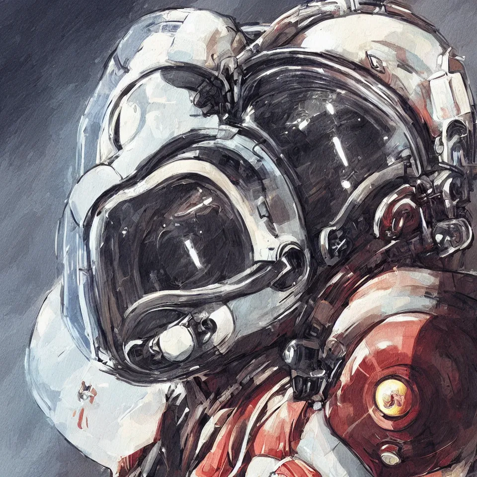 Image similar to a detailed concept art of an astronaut helmet wearing a headphone by john romita jr, digital painting, digital art, beautiful, dynamic lighting, cinematic, epic composition, masterpiece