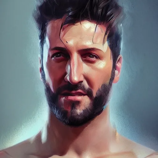 Image similar to portrait of maksim chmerkovskiy by greg rutkowski, young, attractive, highly detailed portrait, scifi, digital painting, artstation, concept art, smooth, sharp foccus ilustration, artstation hq