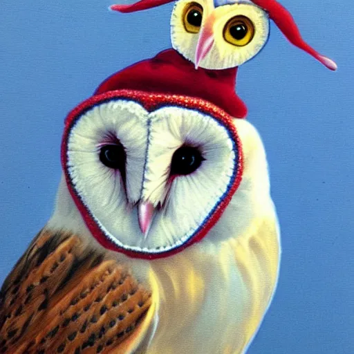 Image similar to barn owl with a silly hat