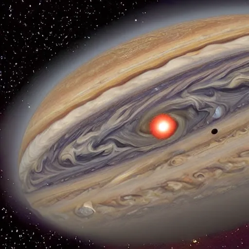 Prompt: a space fight on Jupiter’s Great Red Spot