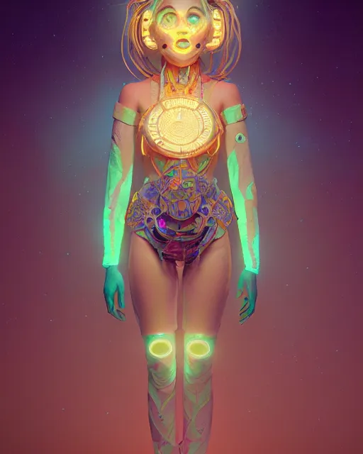 Image similar to a bioluminescent patchwork doll, highly detailed, digital painting, cinematic, hyperrealism, dark retrowave, art by stanley lau and artgerm and magali villeneuve and alphonse mucha, artstation, octane render, cgsociety