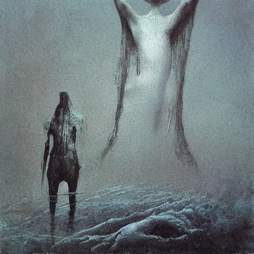 Image similar to a painting by beksinski, zdzisław