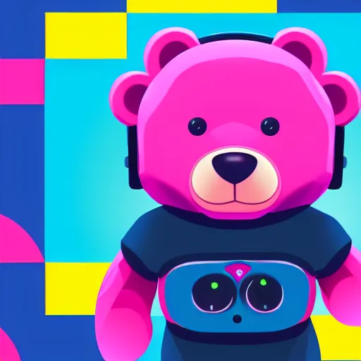 Image similar to iconic vector logo of cute cuddly pink bear with a podcast microphone, melodic, headphones, music, streaming, dreamy, isometric, adorable, octane render, golden ratio, 4k UHD, iconic design