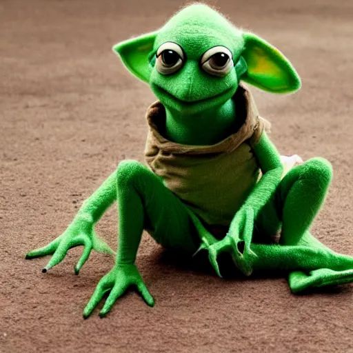 Prompt: photo of hybrid of kermit the frog and yoda