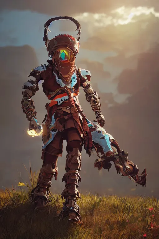 Image similar to combination suit armor aloy horizon forbidden west horizon zero dawn robot ninja mask helmet backpack tribal, aesthetic octane render, 8 k hd resolution, by ilya kuvshinov and cushart krentz and gilleard james radiating a glowing aura cgi rtx 2 0 2 2