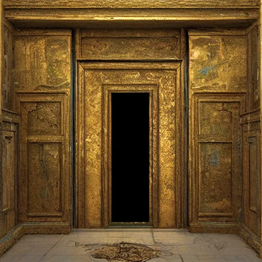 Image similar to a painting of a doorway in a building, a raytraced image by Mikalojus Konstantinas Čiurlionis, polycount, metaphysical painting, hall of mirrors, egyptian art, concept art