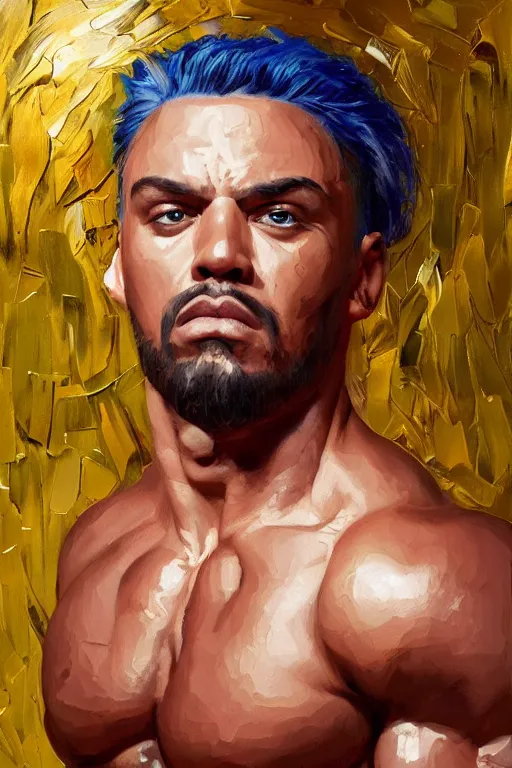 Image similar to palette knife oil painting portrait of estrella, a muscular bouncer with the purity of a unicorn, extreme detail, artstation trending, artgerm, any racial background, deviant art, octane, substance, art history 8 k