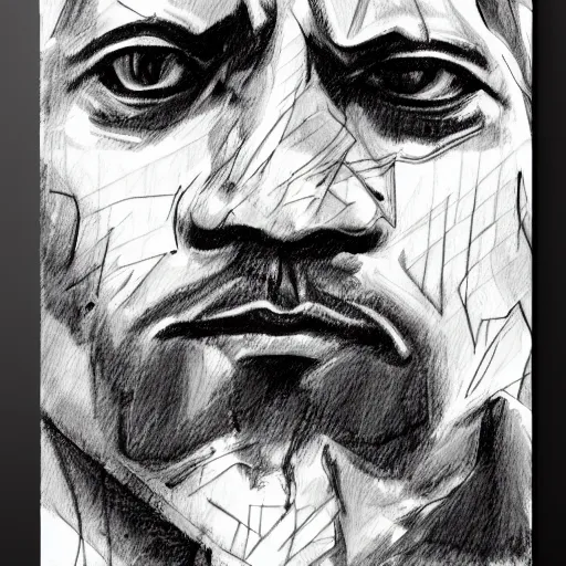 Image similar to symmetrical facial portrait of dwayne johnson mad, abstract sketch