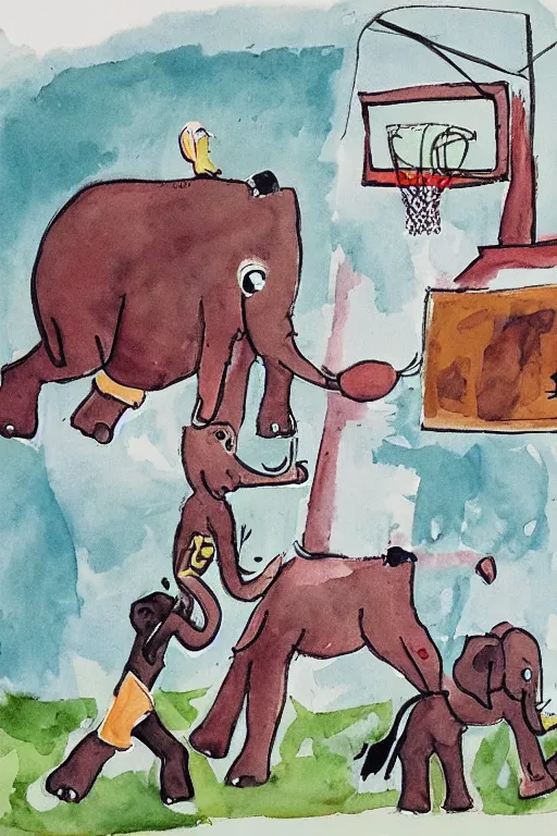 Image similar to elephants playing basketball by quentin blake