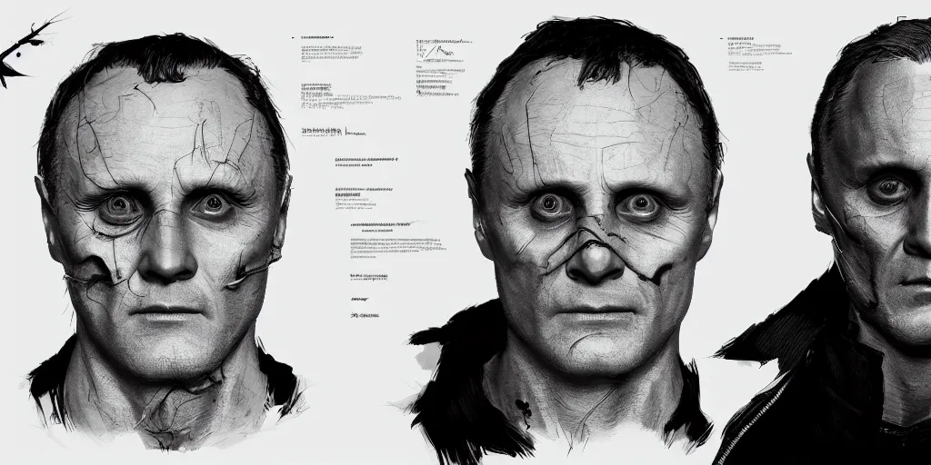 Prompt: hannibal lecter, character sheet, concept design, contrast, hot toys, kim jung gi, greg rutkowski, zabrocki, karlkka, jayison devadas, trending on artstation, 8 k, ultra wide angle, pincushion lens effect