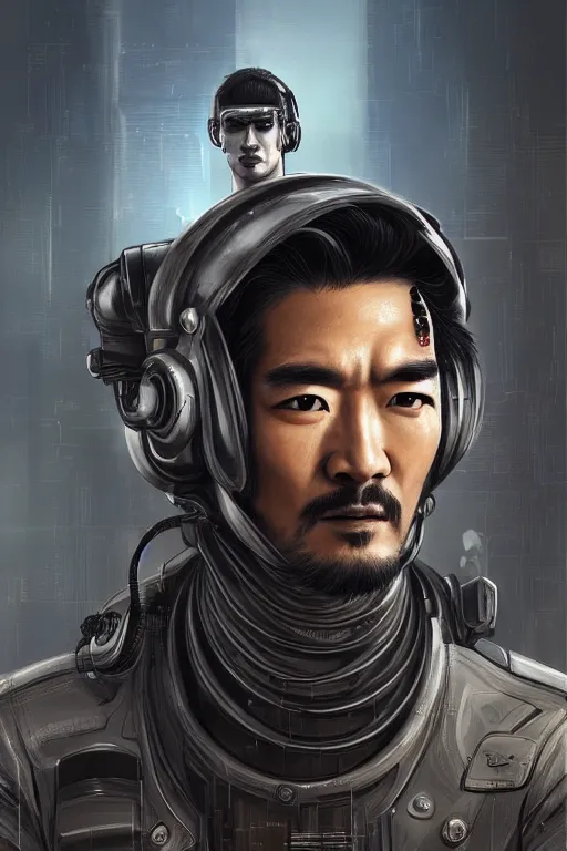 Prompt: ultra realistic style illustration, handsome alluring nasa artificial human in an apocalyptic ancient wasteland, face of takeshi kaneshiro and figure, cyberpunk, sci - fi, fantasy, intricate, elegant, highly detailed, digital painting, artstation, concept art, smooth, sharp focus, illustration, art by mansik yang and rashed alakroka and erak note and wlop