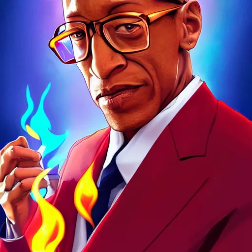 Image similar to portrait of gus fring as the master of the flame element, anime fantasy illustration by tomoyuki yamasaki, kyoto studio, madhouse, ufotable, trending on artstation