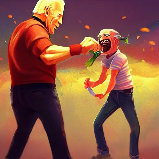 Prompt: joe biden fights corn pop, artstation, award - winning, art contest,