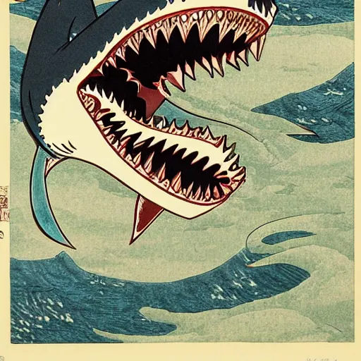 Image similar to friendly shark by hokusai