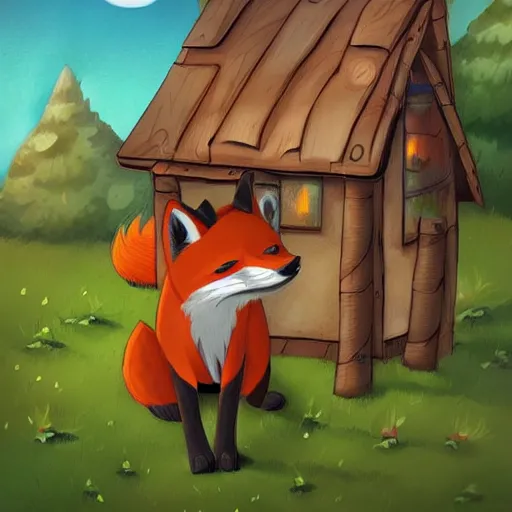 Prompt: A fox and his house, art by Marco Bucci, art station