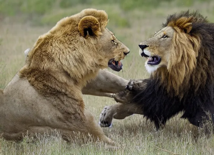 Prompt: a lion fighting a bear