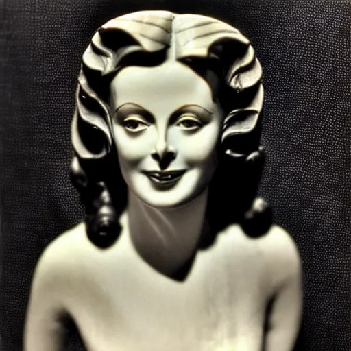 Image similar to antique sculpture of hedy lamarr, she is smiling