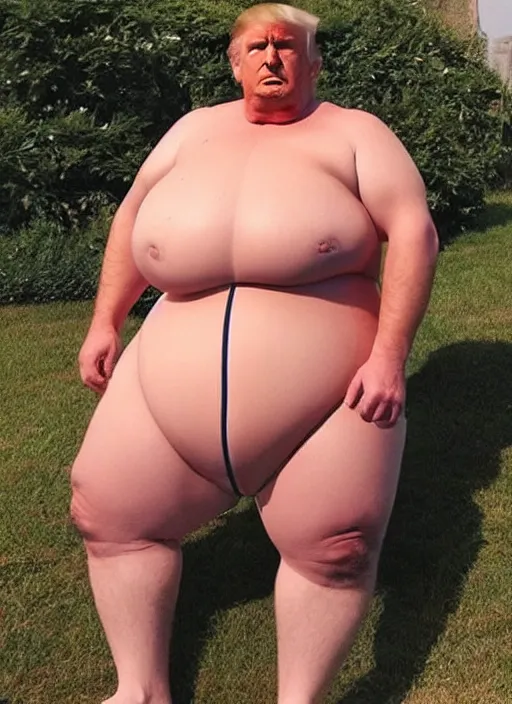 Image similar to “Extremely obese Donald Trump in a womens swimsuit.”