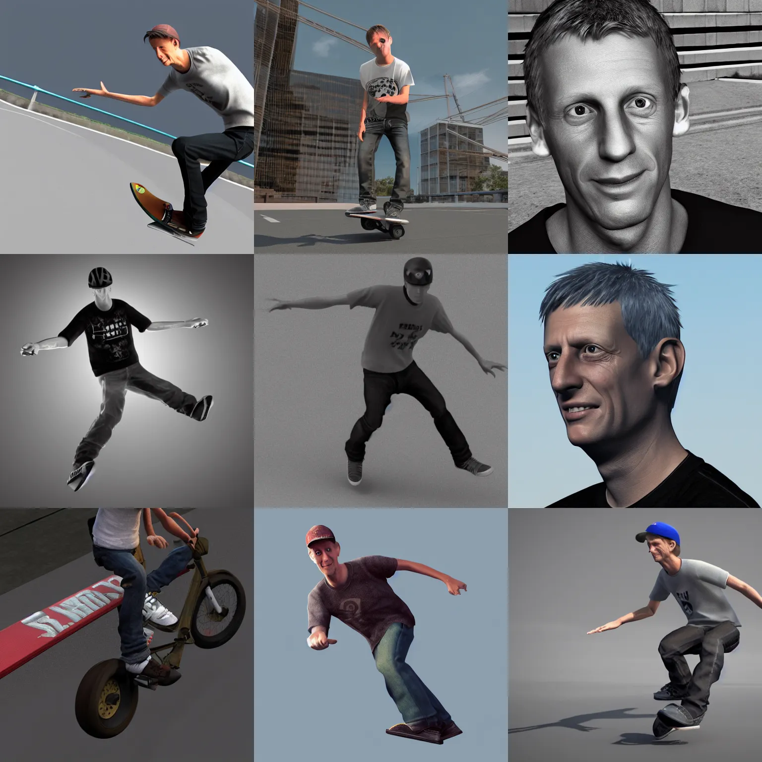 Prompt: tony hawk, 3 ds max animation, redshift render, realistic 4 k