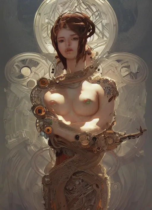 Prompt: mechanical humanoid, masterpiece, intricate, elegant, highly detailed, digital painting, artstation, concept art, smooth, sharp focus, illustration, art by artgerm and greg rutkowski and alphonse mucha and uang guangjian and gil elvgren and sachin teng, symmetry!!