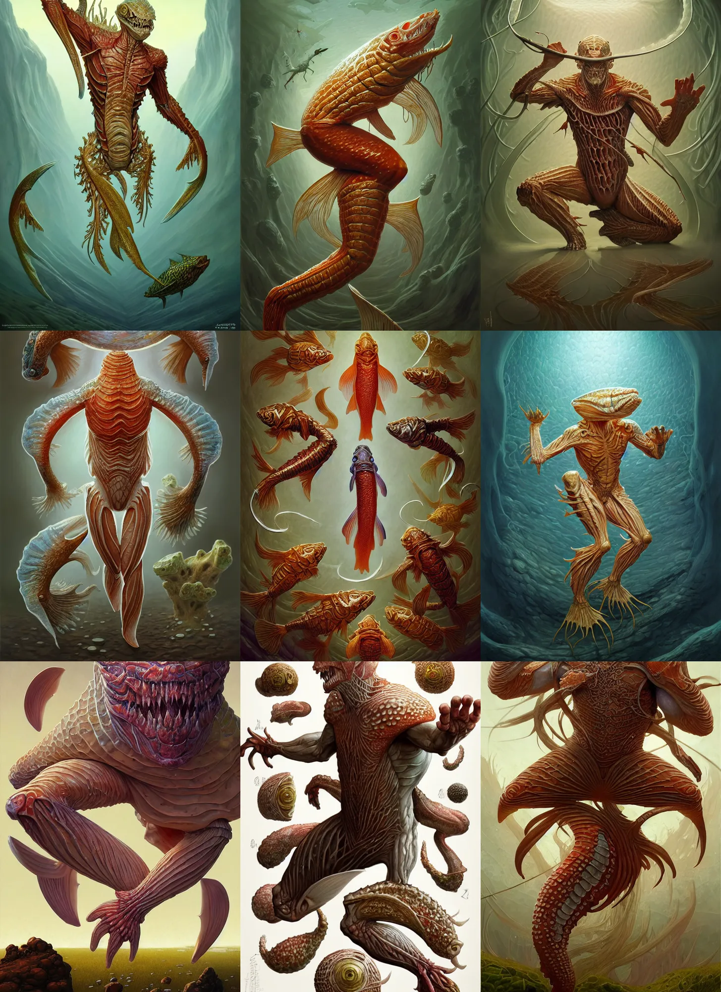 Prompt: full - body d & d mtg fungus fish anatomy on white background, action pose, intricate, highly detailed, digital painting, artstation, concept art, smooth, sharp focus, illustration, art by norman rockwell emiliano ponzi andrey remnev yoann lossel aaron jasinski, 8 k