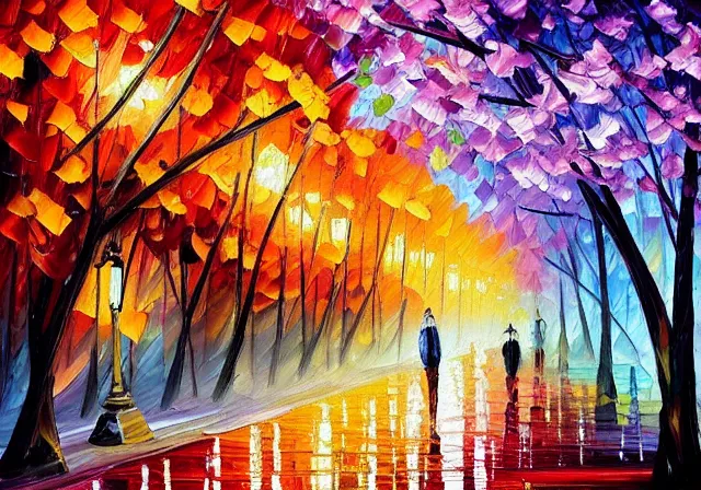 Image similar to a beautiful cherry blossom Japanese tree, oil painting by Leonid Afremov