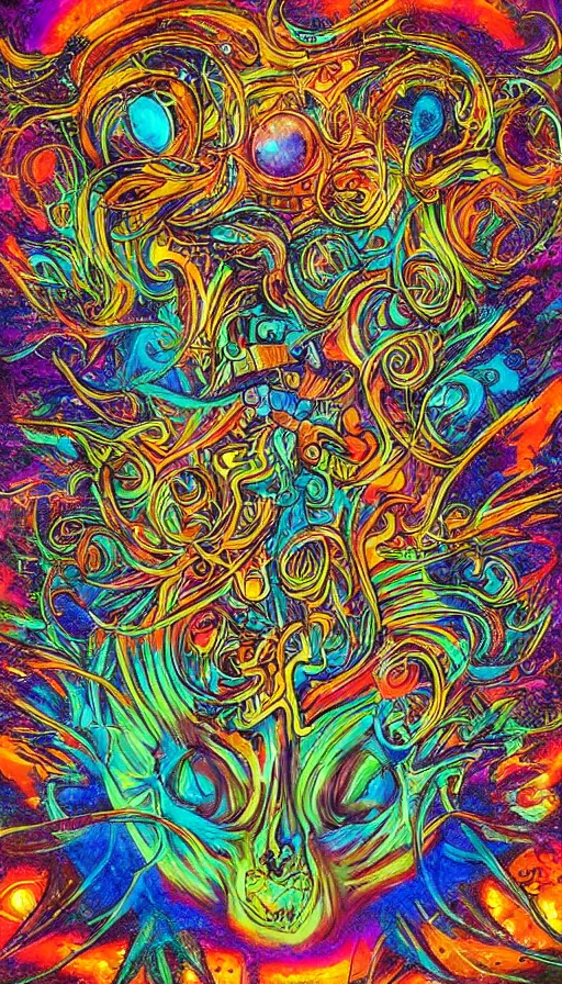 Prompt: psytrance artwork, by schizophrenia patient