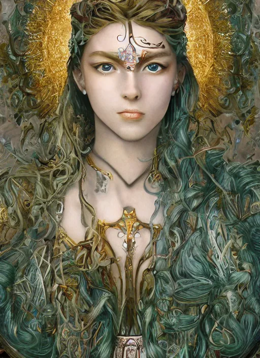 Prompt: professionally-made ultradetailed ornate award winning masterpiece RPG character portrait of beautiful symmetrical Medusa radiating glowing aura, fully clothed with an art nouveau flowery dress, digital airbrush painting, 3d rim light, hyperrealistic, artstation, cgsociety, kodakchrome, golden ratio, 1985