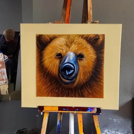 Prompt: A painting of 🐻 painting a self portrait, infinite recursion