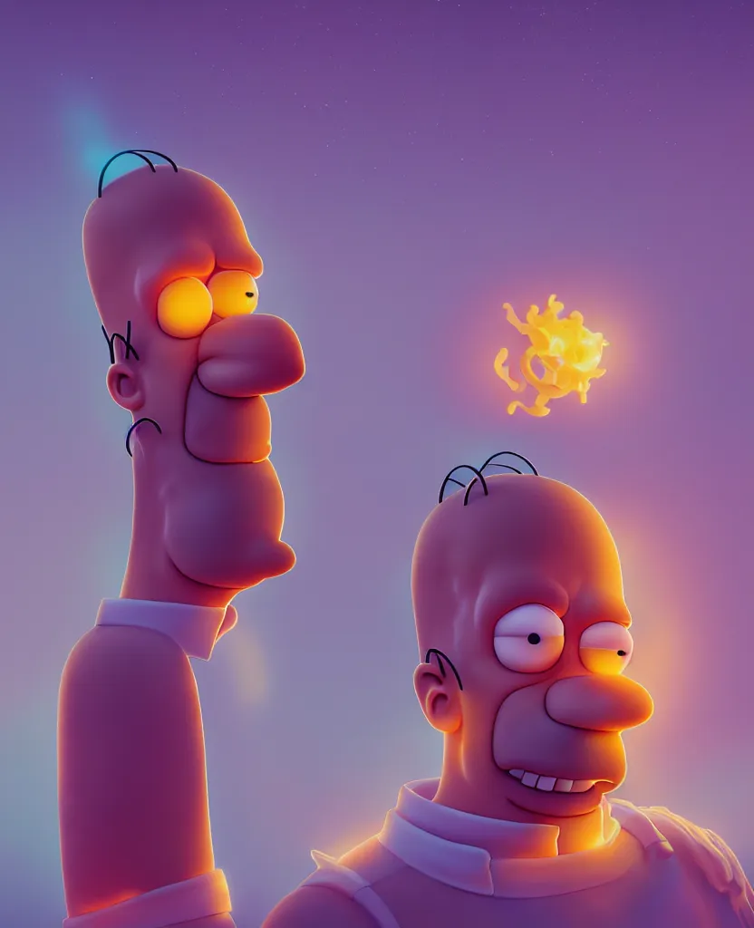 Prompt: Homer Simpson centered portrait. ice and fire, bioluminiscent creatures, intricate artwork by Tooth Wu and wlop and beeple. octane render, trending on artstation, greg rutkowski very coherent symmetrical artwork. cinematic, hyper realism, high detail, octane render, 8k